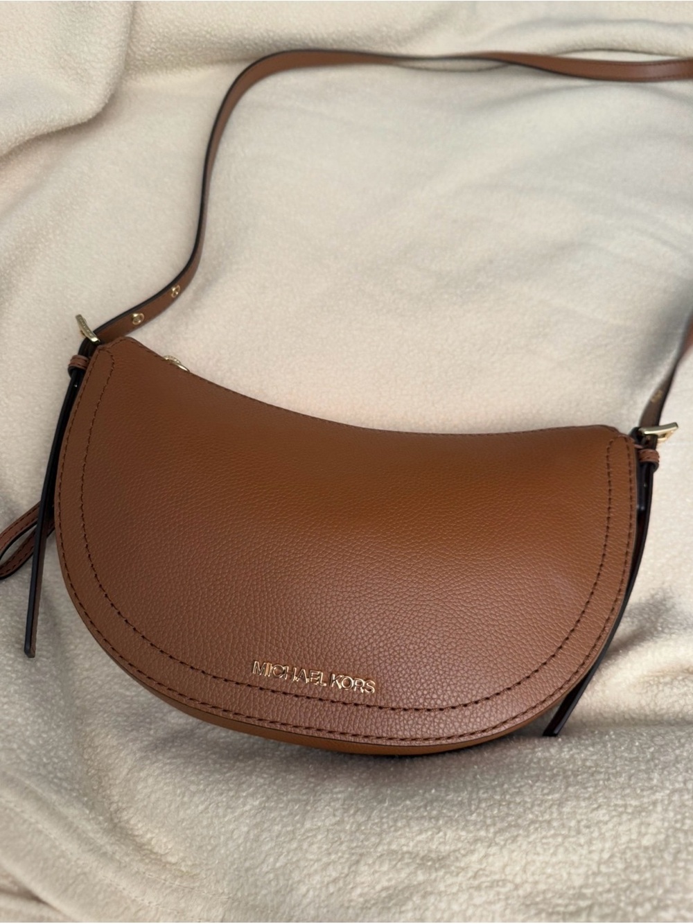 Michael Kors Tan Leather Crescent Crossbody Bag